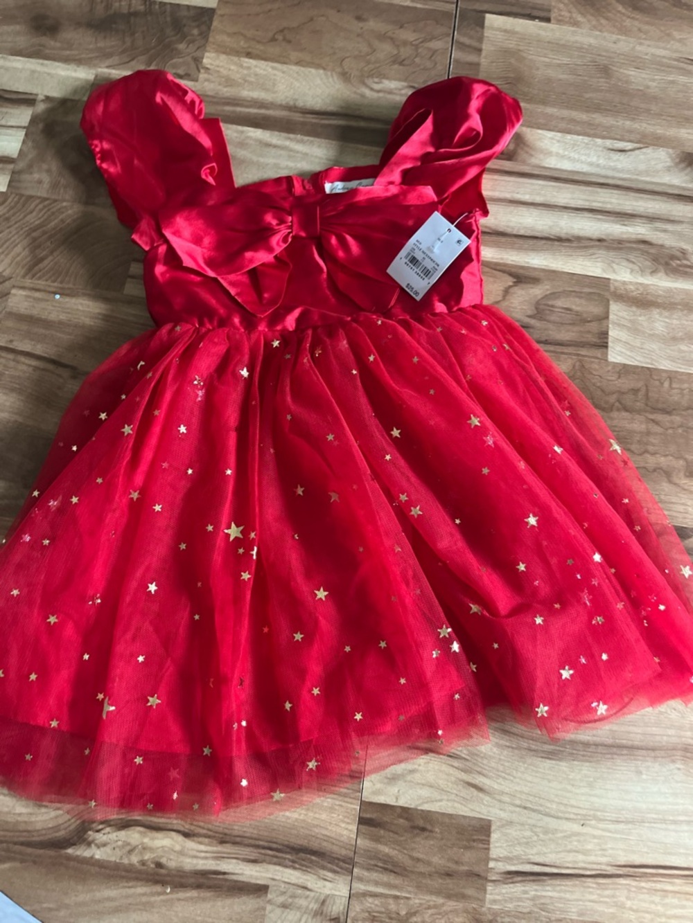 Red Star-Embellished Tulle Party Dress